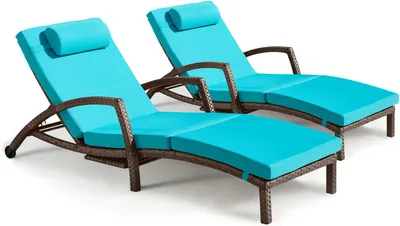 ZZWHOM wicker chaise lounge chairs, set of two, with cushions and headrests