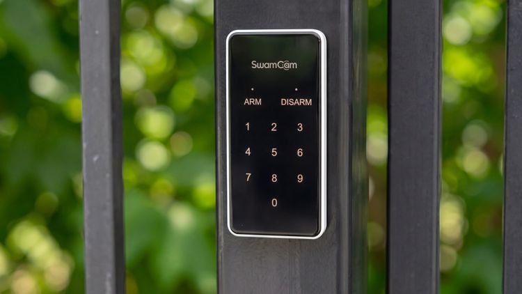 SwamCam covering the pool gate — the alert fires before anyone reaches the water