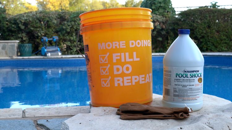 Gather a test kit, dedicated measuring equipment, gloves, and splash goggles before handling chlorine