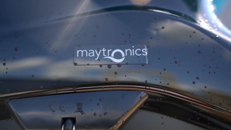 The Maytronics badge on the new Dolphin Nautilus CC Plus shell