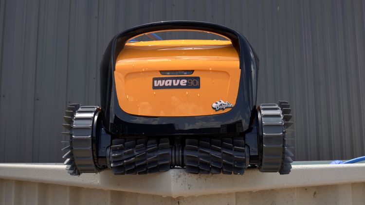 The Dolphin Wave 90i commercial robotic pool cleaner after a test cycle