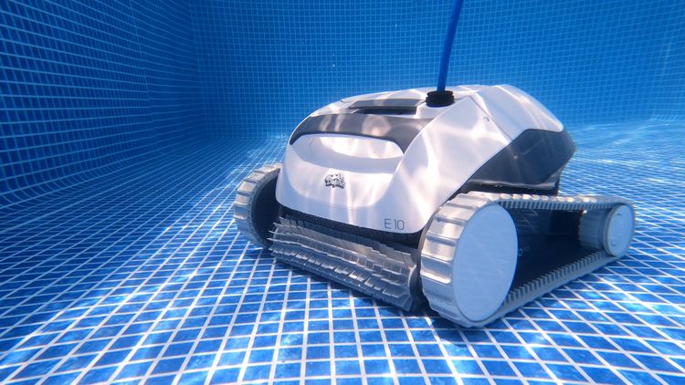 The Dolphin E10 is designed for above-ground pool floors up to 30 feet