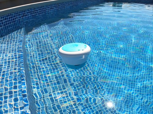 ICO Pool Water Monitor floating in pool