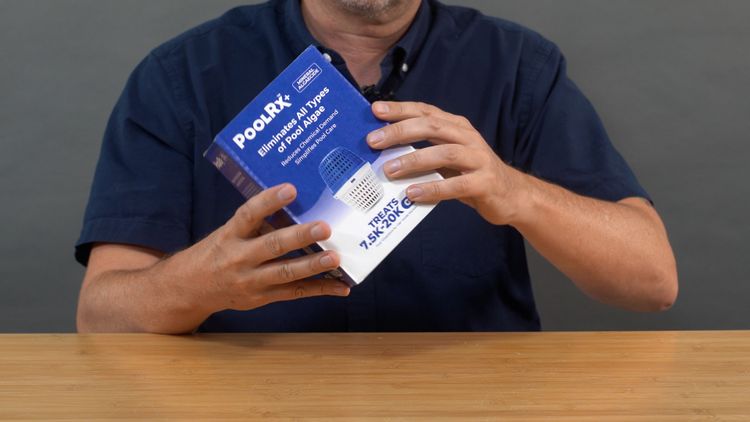 The box says it right on the front: PoolRx is a mineral algaecide — a helper, not a sanitizer replacement