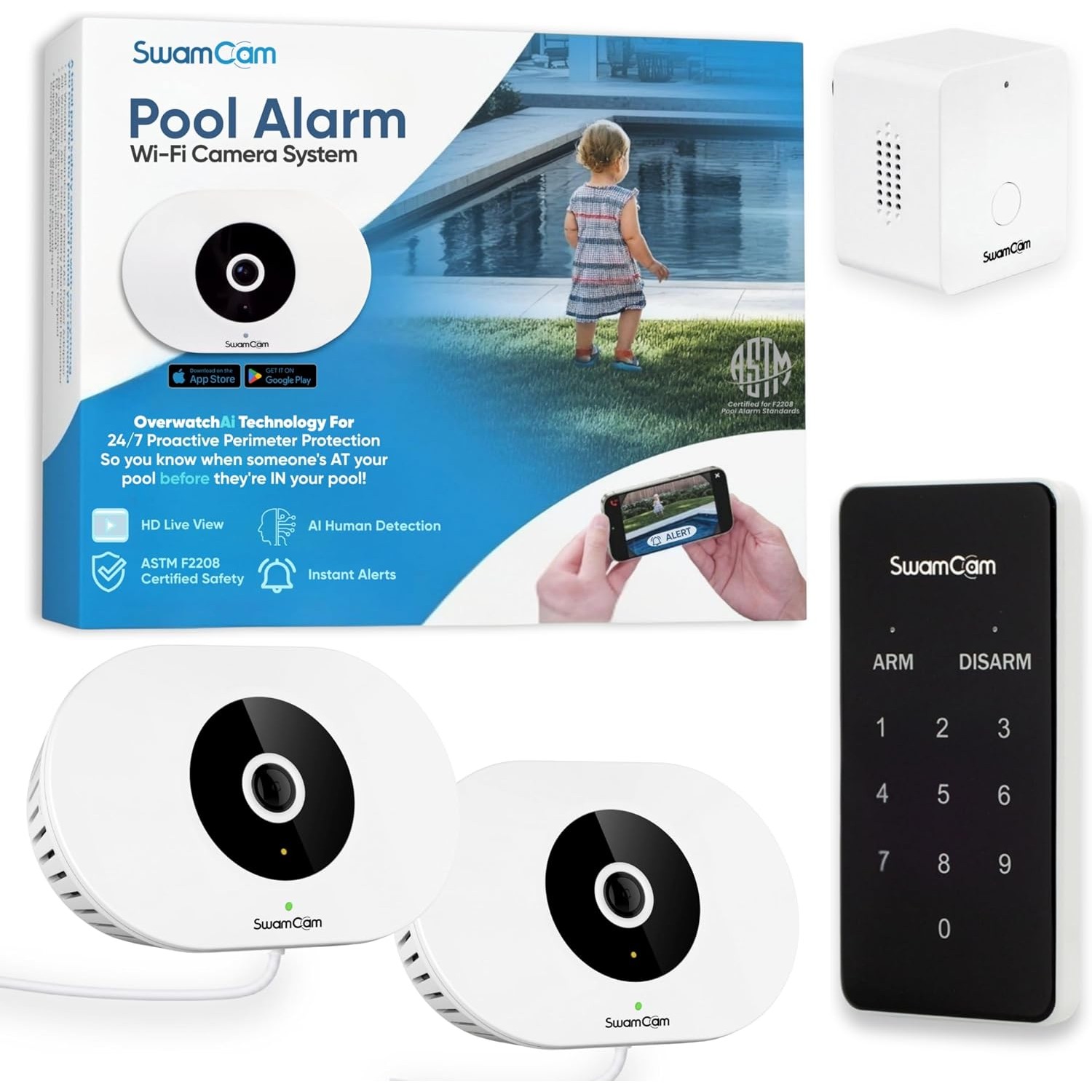 SwamCam dual camera pool alarm system with keypad